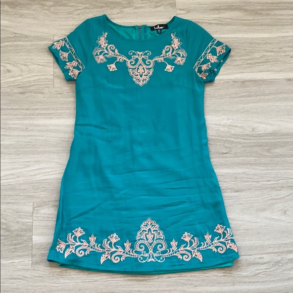 Lulus Dresses & Skirts - Lulu’s Pink and Teal Embroidered Shift Dress